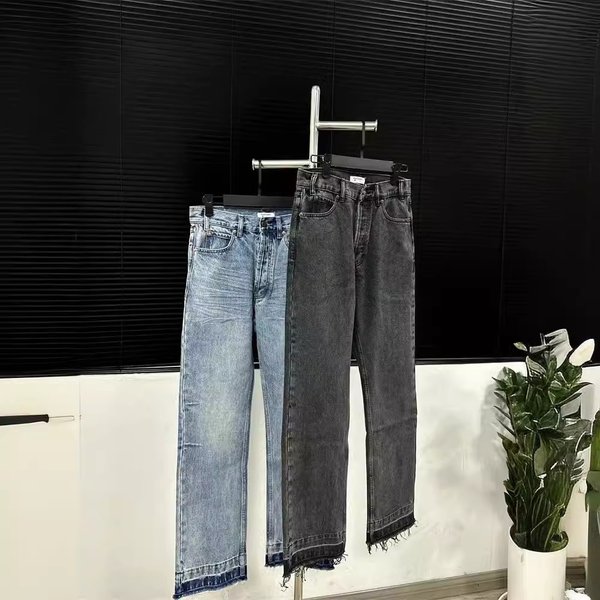Men's Clothing Cleanfit Blue Tassel Jeans Vintage Washed Distressed Trousers