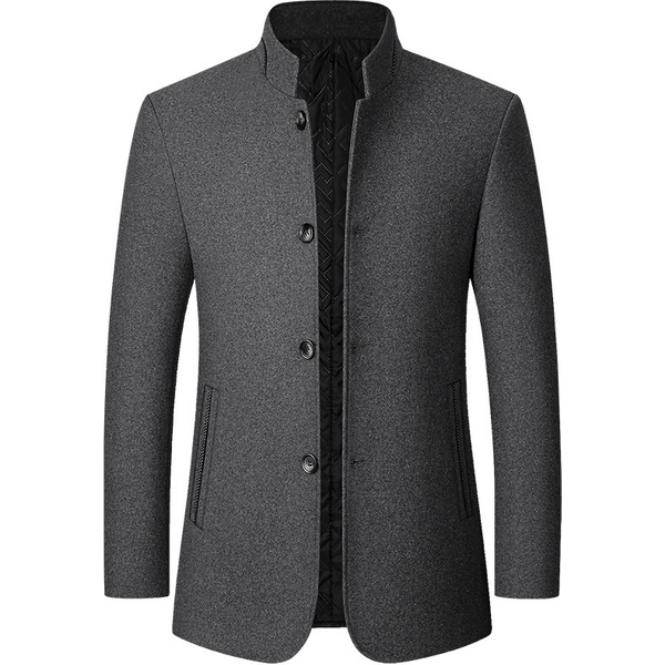 Men's Tweed Jacket Zhongshan Standing Collar Coat-image