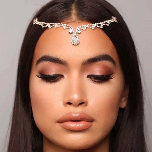Hot Selling Women's Rhinestone Headdress Fashion Water Drop Forehead Chain Bride Forehead Pendant Jewelry Accessories Female-image