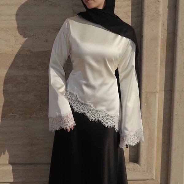 Women's Clothing Elegant Satin & Lace Blouse Women's Long Sleeve Tops For Office & Casual Wear-image