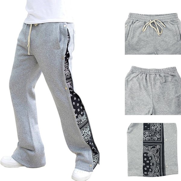 Man's Clothing High Street Hip Hop Breasted Sweatpants Men's Baggy West Coast Cashew Flower Wide Leg Pants-image