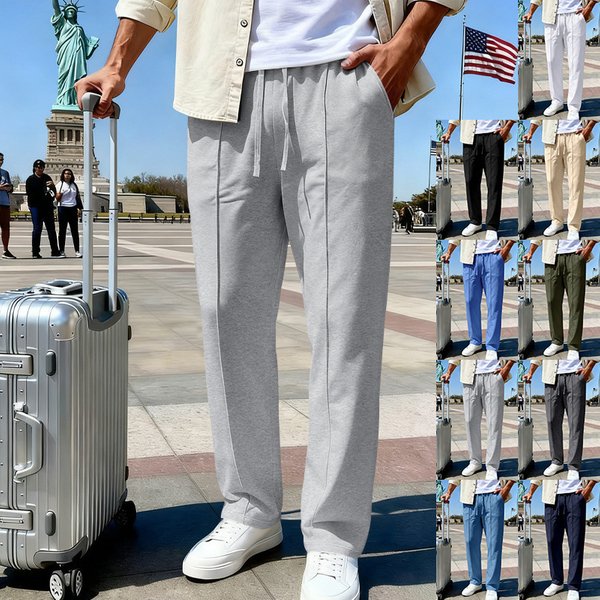 Men's Casual Straight Leg Pants - Lightweight Polyester Comfort Fit Trousers For Everyday Wear, Oversize Style, Multiple Colors (S-XXXL)-image