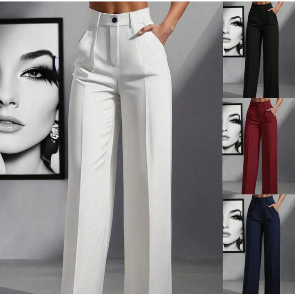 Women's Clothing Solid Color Casual Women's High Waisted Pleated Loose Trousers Work Pants Dress Pants-image