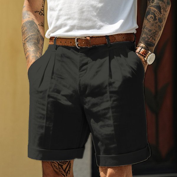 Men's Clothing Men's Shorts Linen Shorts Summer Shorts Pleated Shorts Pocket Pleated Straight Leg Plain Comfortable Breathable Short Vacation-image