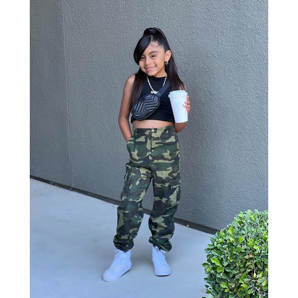 Mother & Kids European and American cross-border fashion suit trendy vest + camouflage hip-hop overalls two-piece set trendy girls YM118