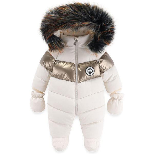 Baby clothing fur collar clothing crawl suit children's thick warm baby onesie