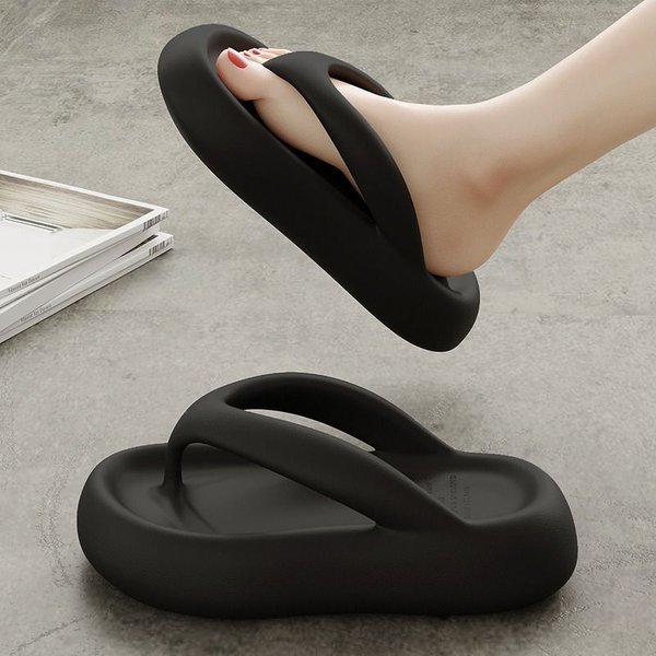 Women Summer Outdoor Wear Pvc Material Shit Feeling Thick Bottom Deodorant Home Fashion Non-Slip Beach Slippers For Women-image
