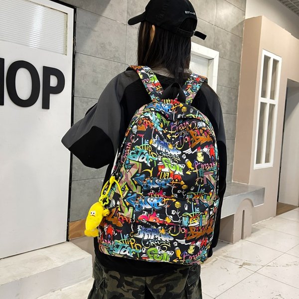 Trendy Personalized Graffiti Backpack For Middle And High Students, Unisex, Dirt-resistant, Large-capacity School Bag