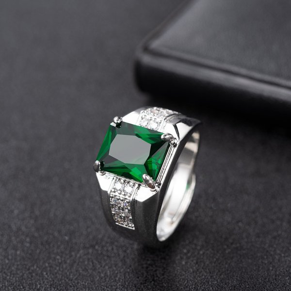 Wish Cross-Border Emerald Zircon Men's European And American Sapphire Inlaid Diamond Green Crystal Ring Wholesale-image
