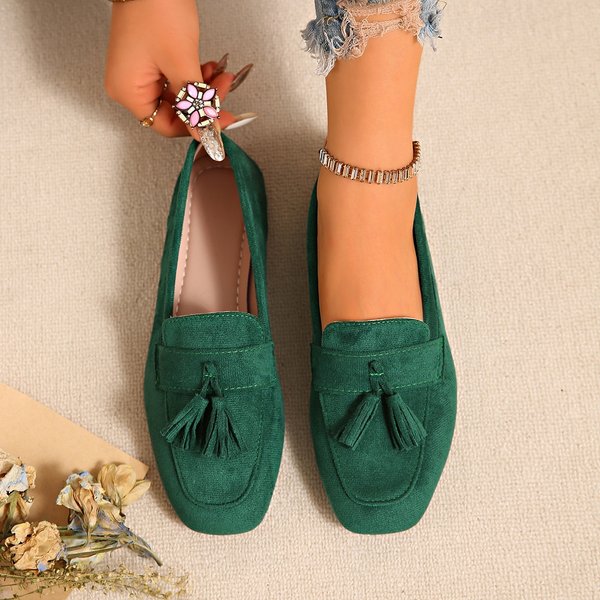 Plus Size Square Toe Loafers Women's Casual Moccasins Suede Tassel Slip Spring Autumn Relaxed Everyday Wear Versatile Comfortable Feshion Trend