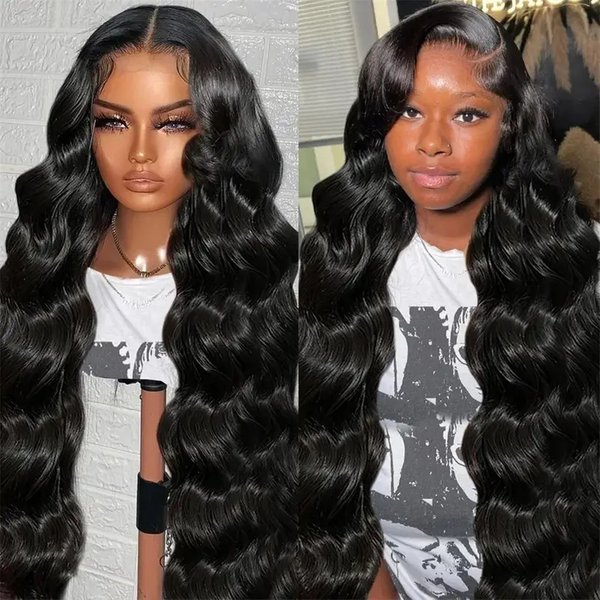 Women's Long Wavy Front Lace Wig Natural Fluffy Center Parted Full Head Synthetic Hair Wig Average Size Clip-in For Daily Use