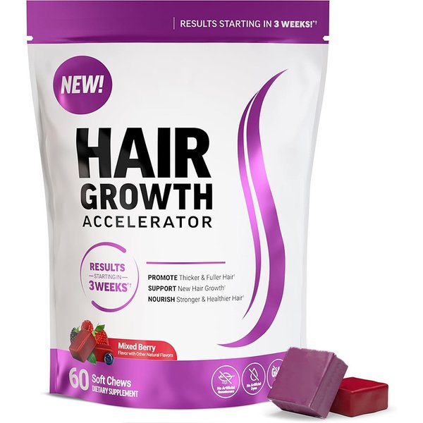 Hair Growth Accelerator, Vitamins, Contains Clinically Studied Lustriva And Biotin, Promotes Thicker, Fuller, Stronger Hair, Mixed Berries