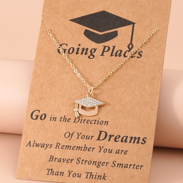 New Creative Commemorative Gift Alloy Diamond Set PhD Hat Graduation Season Women's Necklace