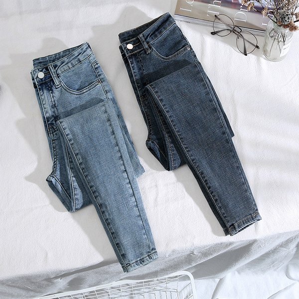 "High Waist Skinny Jeans For Women - Slim Fit Cigarette Pants, Stretch Denim With Tummy Control, Versatile Black & Gray Pencil Pants For Casual