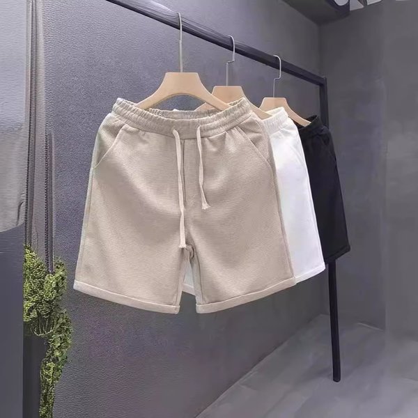 Men's Clothing Waffle Shorts Men's Summer Thin Shorts Men's Sports Loose Straight Beach Pants-image