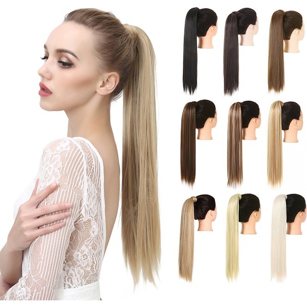 Velcro Horsetail Realistic Matte Silk Long Straight Wig Horsetail Women's Velcro Wrap Wig Straight Hair
