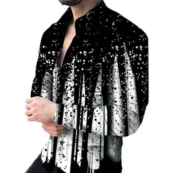 Men's Digital Printed Floral Casual Slim Long Sleeve Lapel Cardigan Shirt For Men-image