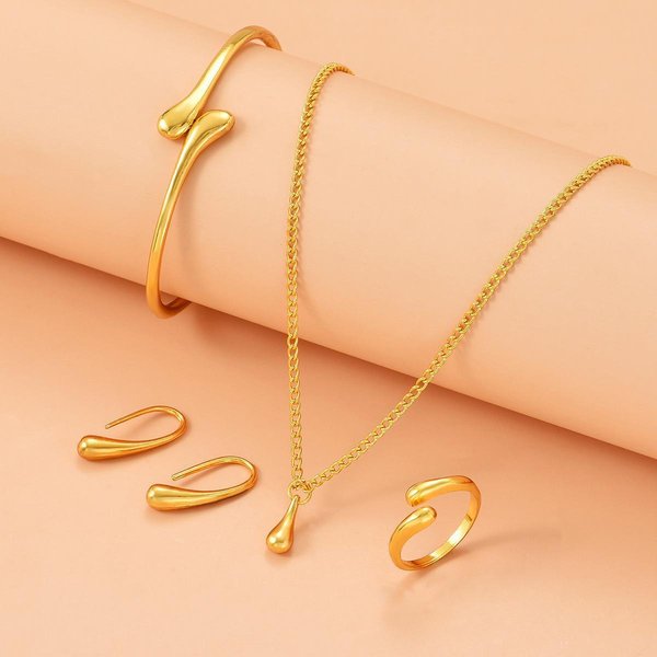 Water Drop Necklace Four Piece Set Simple Daily Fashion All Match Necklace Earrings Ring Bracelet Set-image