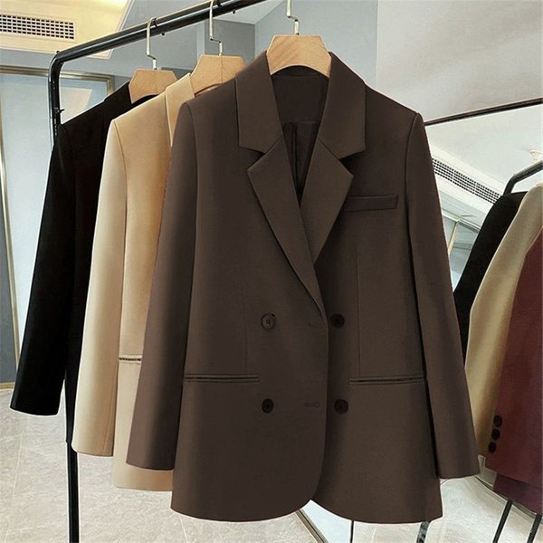 Women's Casual Blazer Jacket - Loose Fit Long Sleeve Office Wear With Notch Lapel & Pockets (Black, Coffee, Raspberry, Beige)