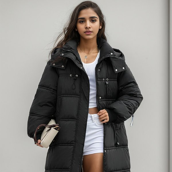 Women's Clothing Mid-Length Bread Coat Winter Coats Cotton Coat For Women Thickened Hooded Large Pocket Loose Large Size Cotton Coat-image