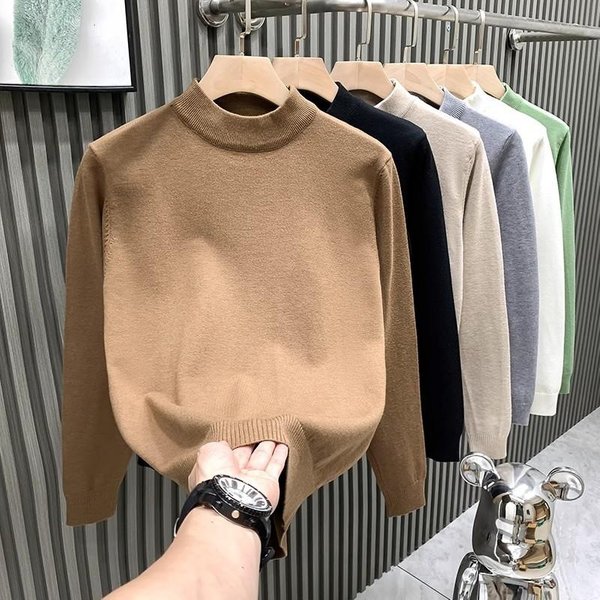 Men's Clothing Half Turtleneck Sweater Autumn And Winter Light Luxury Knitted Sweater High End Bottoming Shirt