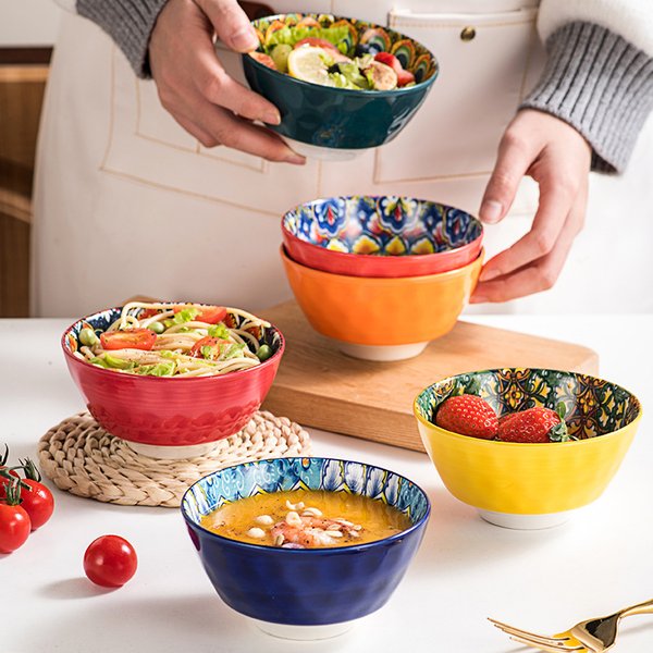 Bohemian Ceramic Dinnerware Set - 16-Piece Retro Style Bowls Plates & Soup Dishes For Kitchen & Dining (Dishwasher Safe)-image