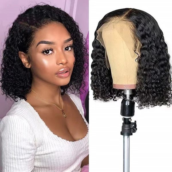 High Temperature Silk Wig Center Parted Curly Short Hair Wigs Small Curly Hair Extensions In Stock-image
