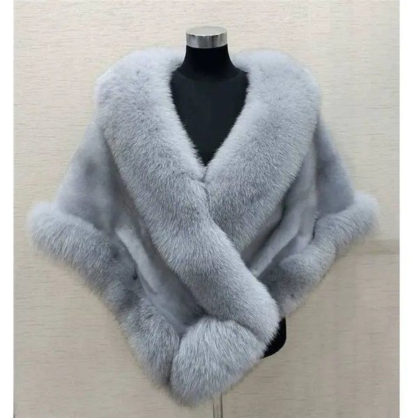 Women's Clothing Luxury Faux Fur Shawl Cape - Elegant Winter Wrap With Fox Fur Design, Oversized Evening Cloak For Women-image