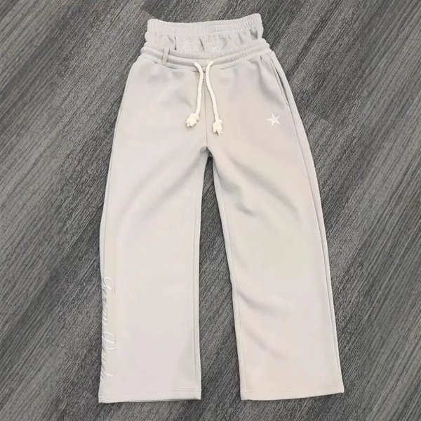Harajuku Loose Double Waisted Men's Sweatpants Y2K American Solid Color Letter Embroidery Casual Pants Hip Hop Drawstring Waist Jogger Male