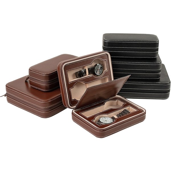 Portable Pu Leather Zipper Watch Bag Jewelry Storage Display Box 2 4 8 Watch Boxes In Stock-image