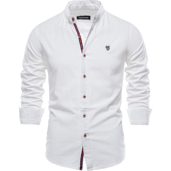 Spring Summer Slim Shirts Men's Cotton Linen Casual Japanese Men's Fashion Business Solid Color Long Sleeve Shirts Male (Us Size)-image