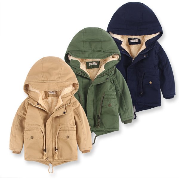 Boy's Coat Autumn And Winter Children's Wear To Overcome Children Plus Fleece Thickened Warm Cotton-padded Trench Coat
