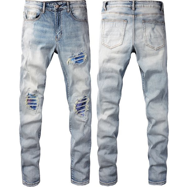 Men's Clothing Men's Fashion Brand High Street Ripped Jeans Men's Elastic Colorful Patch Men's Skinny Pants-image