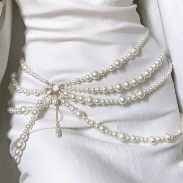 Multi-layer Pearl Waist Chain For Women Korean Versatile Sweet Decorative Tassel Belt Sweater Dress Accessories