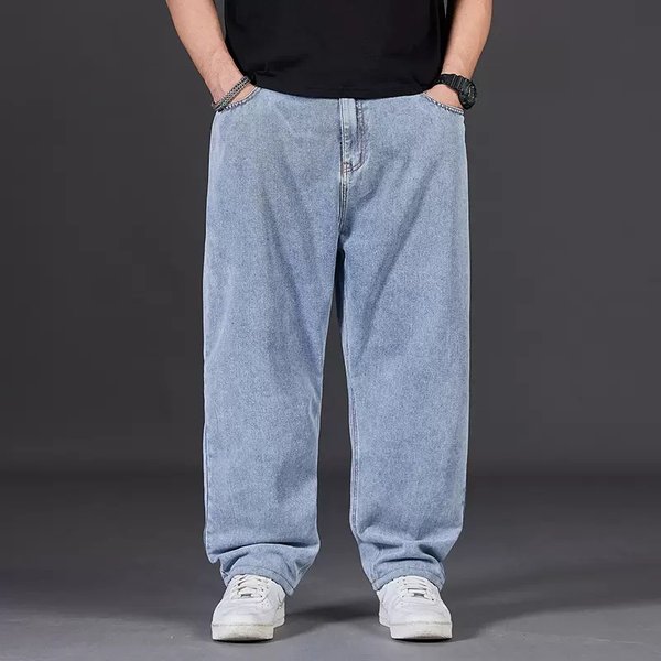 Large Size Men's Jeans Loose Straight Wide Leg Elastic Waist Trousers Plus Size Autumn Pants For Fat Guys-image