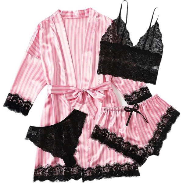Sexy and interesting cross border foreign trade women's pajamas four piece set large size nightgown sling suit outer wear home clothes