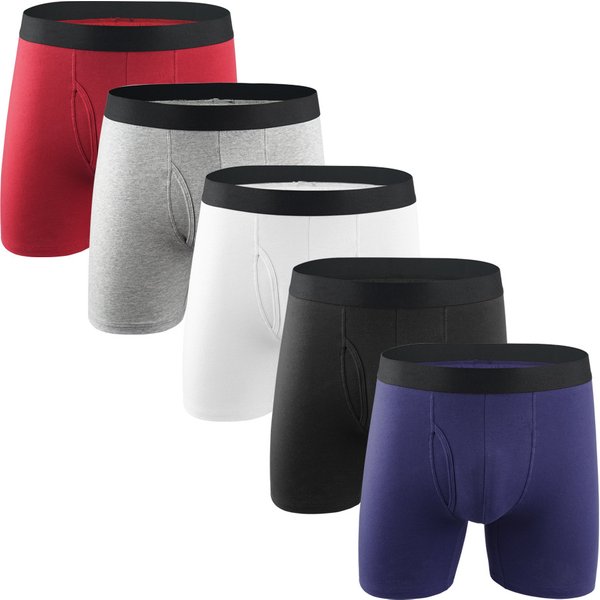 European and American men's underwear, pure cotton men's boxer briefs, extended opening style, sports solid color, cross border supply