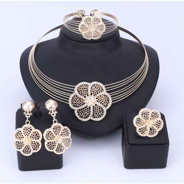 African Beads Crystal Jewelry Set Fashion Wedding Of Women Dubai Gold Color Necklace Earrings Bangle Ring-image