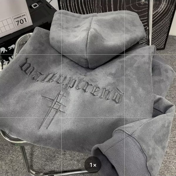 Suede Hoodie Men's Autumn And Winter Trendy Brand Embroidered Loose Hooded Jacket Sweater-image