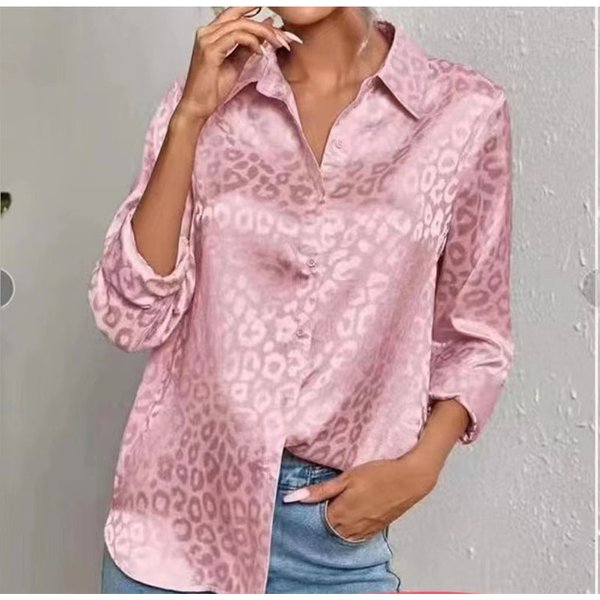Women's Clothing Long-sleeved Lapel Elegant Satin Jacquard Leopard Print Shirt