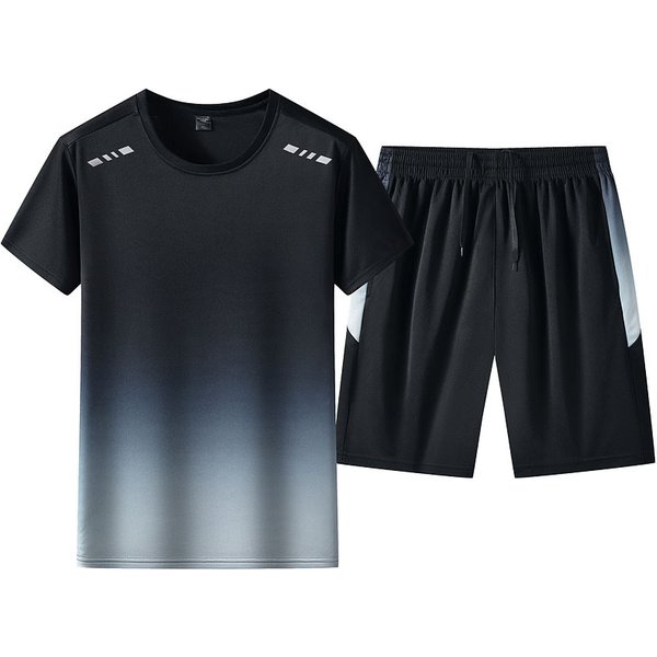 Men's Clothing New Summer Men's Trendy Loose Clothing Trendy Brand Student Short-Sleeved T-Shirt Suit Gradient Color Five-Point Sleeve Two-Piece Suit-image