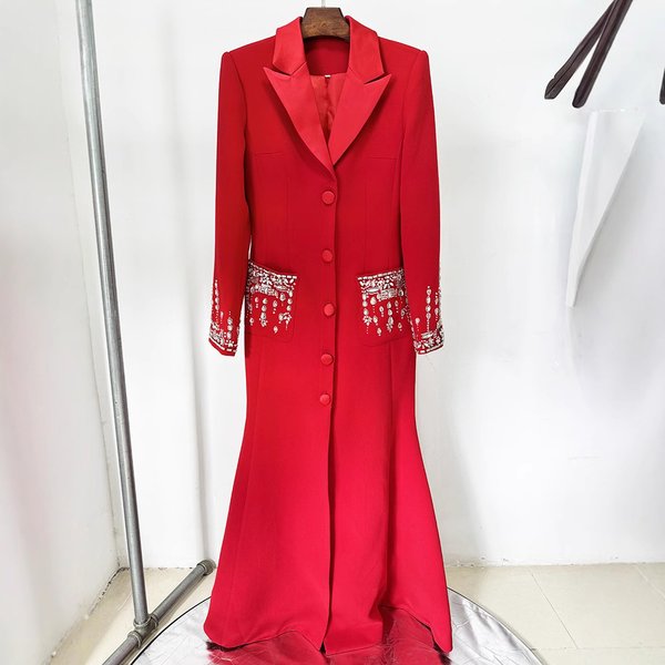 Women’S Clothing Star Fashion Heavy Beaded Diamond Suit Collar Dress Dress Fishtail Long Skirt-image
