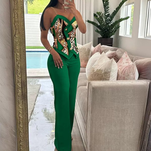 Women's Clothing Sleeveless Top Pants Two Piece Set-image