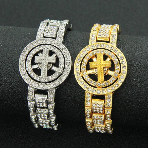 Personalized Creative Hip Hop Rotatable Cross Watch Chain Bracelet Bracelet Men's Domineering Full Diamond Bracelet-image
