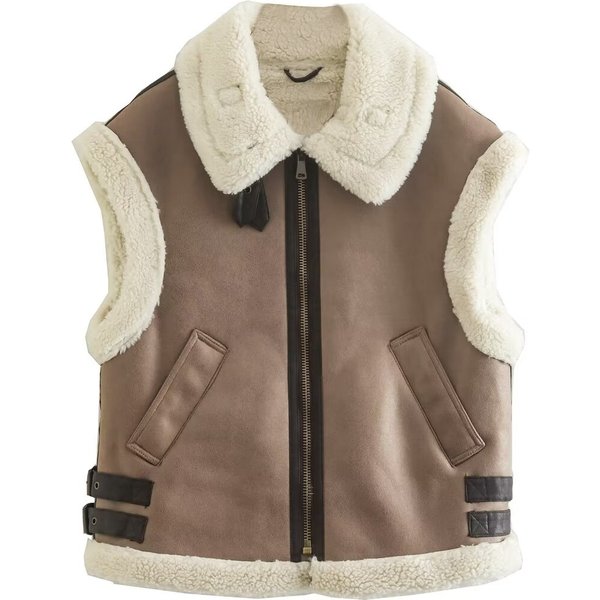 Women's Clothing Autumn And Winter New Fur Vest Coat Retro Lamb Wool Loose Zipper Suede Thickened Coat-image