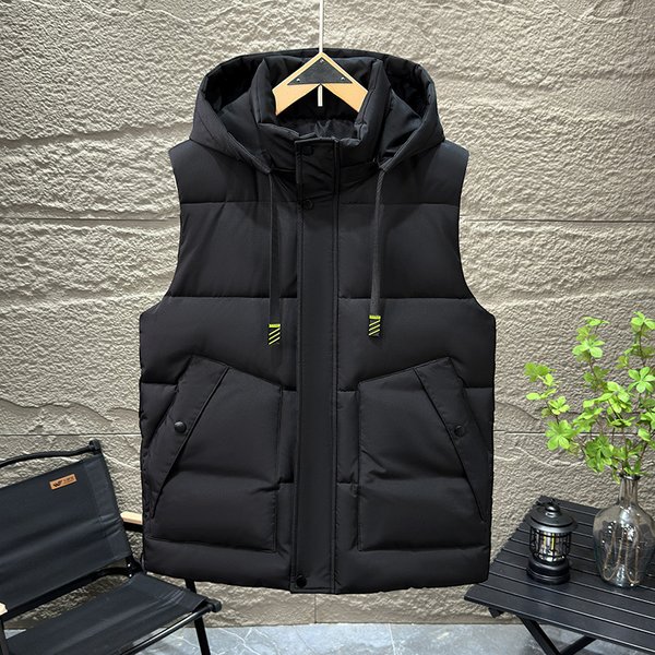 Men’s Quilted Vest – Thickened Winter Cotton Puffer Sleeveless Jacket (Black, Gray, Beige, L-6XL