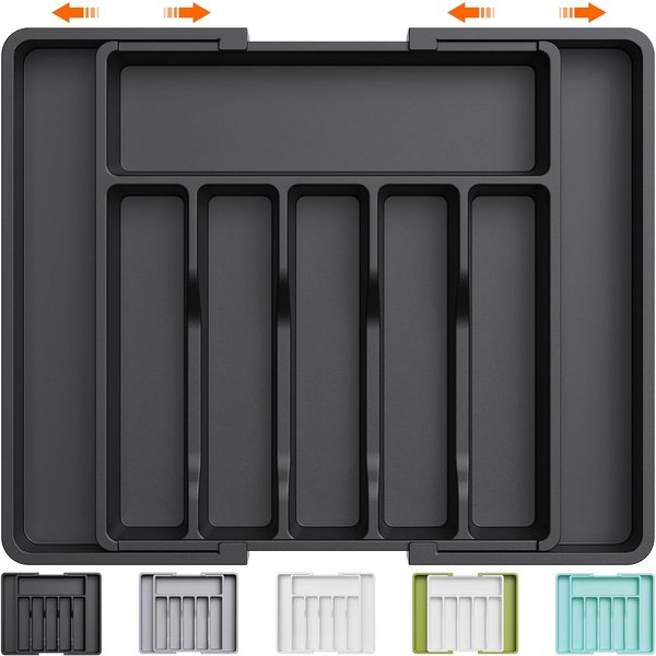 Silverware Drawer Organizer, Expandable Utensil Tray For Kitchen, Bpa Free Flatware And Cutlery Holder, Adjustable Plastic Storage For Spoons Forks Kn-image