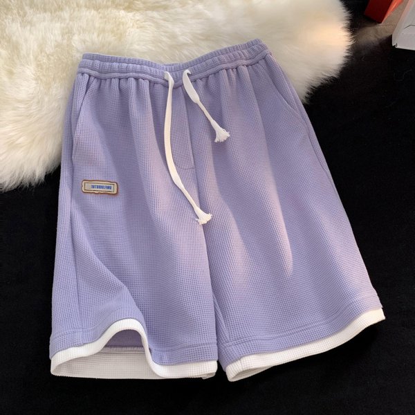 Women's Clothing Waffle Label Casual Sports Shorts For Women Summer New Loose Versatile High Waist Slim Wide Leg Straight Pants-image
