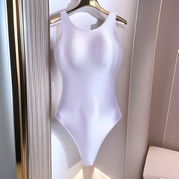 Women’s Clothing Tight Bodysuit Glossy Silk Solid Color Bottom Round Neck Bodysuit Body Shaping Silky High Fork Shebin Body Gymnastics Swimsuit