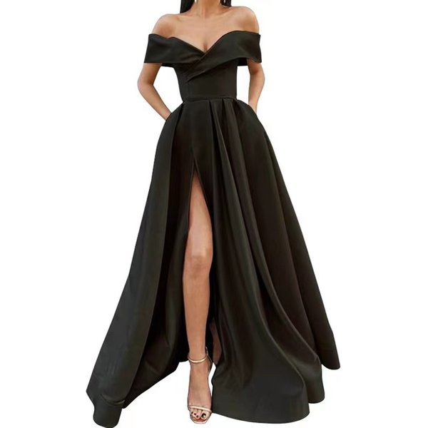 Women's Clothing New Sexy Elegant Noble Satin Solid Color Deep V Dress Evening Dress